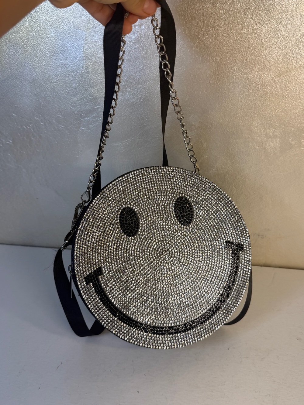 Crystal Smiley Round Crossbody Bag - shinny rhinestones
